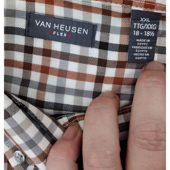 Van Heusen Flex Long Sleeve‎ Brown Plaid Shirt - Picture 4 of 5
